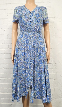 Blue Floral Tea Style Midi Dress